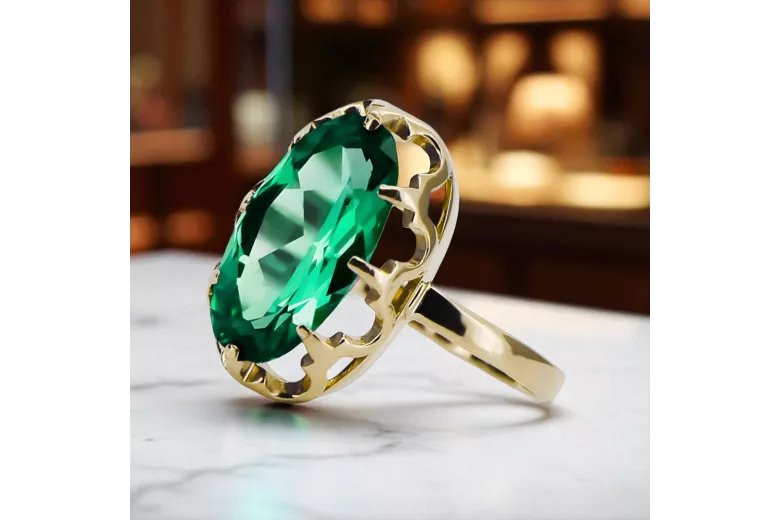 14k żółte złoto Szmaragd Pierścionek Vintage vrc253y